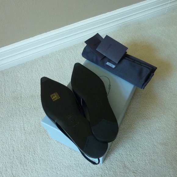 Prada Brushed Leather Slingback Logo Detail Flats - Picture 6 of 13